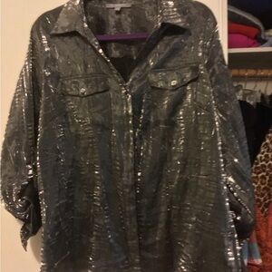 NY Collection Metallic Silver Blouse.  Great for the holidays